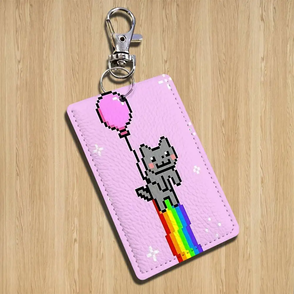 cute Rainbow Alien Nyan Cat Keychain Holder Suitable For Subway Bank Card Bus Card Badge Holder Wallet Card Textured pattern image 4
