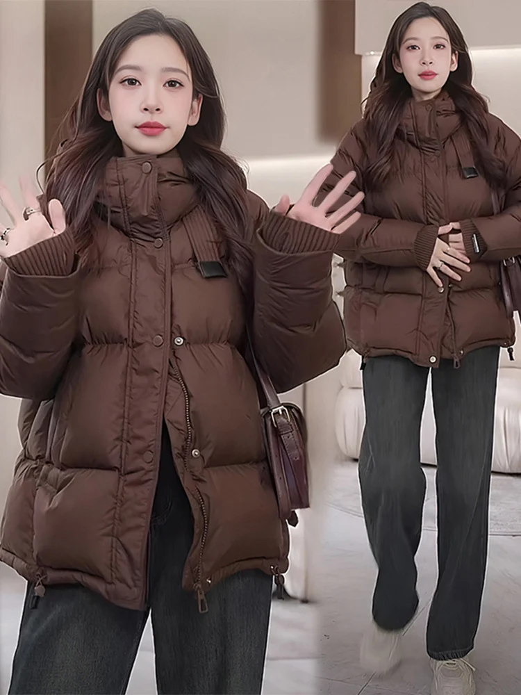 

Women's ort Thiened Cotton Jaet Bread Sle Loose Winter Coat Korean Version Bread Commute Sle Zipper Closure Pure Color