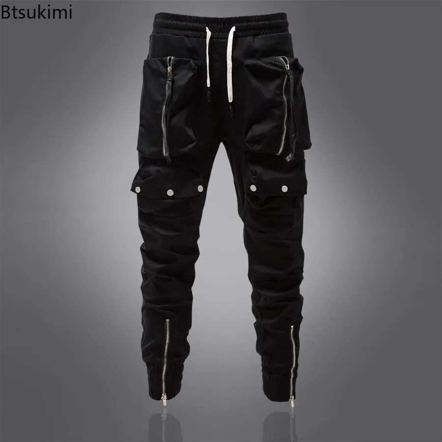 Men's Y2K Cargo Pants Zipper Large Pocket Outdoor Tactical Joggers Pants Trend Streetwear Punk Leggings Trousers Sweatpants Male