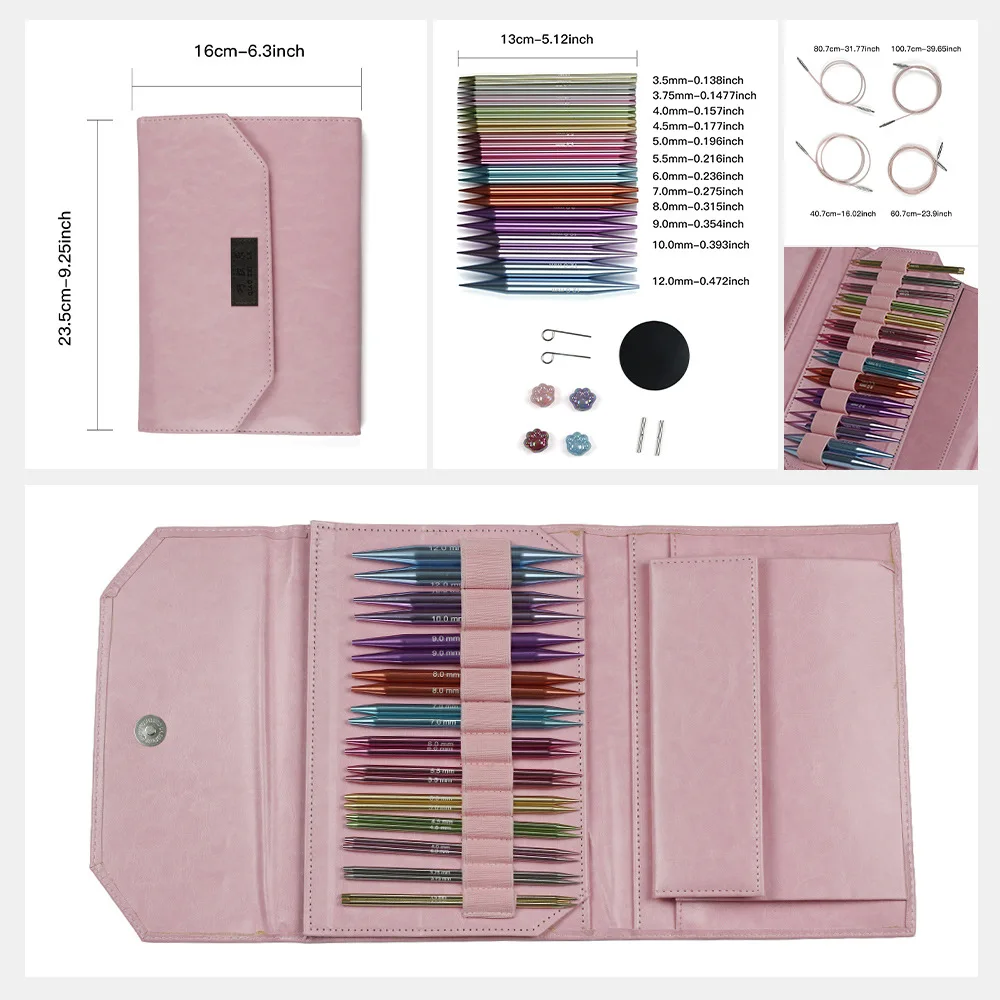 

12 пар разноцветных алюминиевых сменных спиц для вязания крючком, круглые спицы, набор инструментов, аксессуары для плетения пряжи