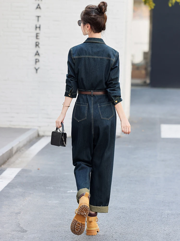 Luźne spodnie robocze typu denim, modne na wczesną jesień, nowe damskie spodnie ular, przeciwstarzeniowe, z wysokim stanem, długie, bawełniane, cienkie, model