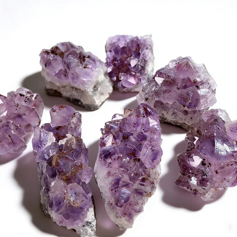 Natural Brazilian Amethyst Rutilated Quartz Crystal Cluster Mineral Specimen Home Decor Collection