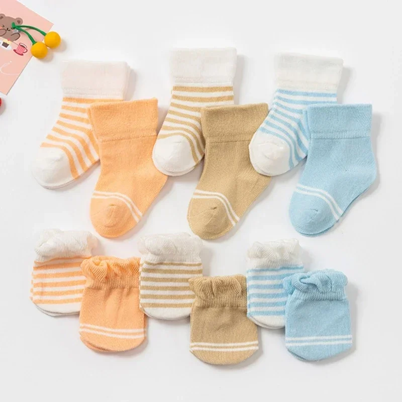 4 Pairs Children Newborn Baby Socks Scratch Resistant Breathable Elasticity Face For Protection Gloves Gift For Fall Winter