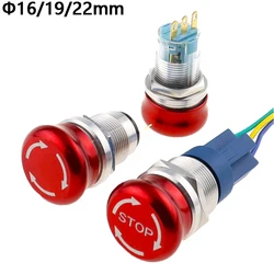 16mm 19mm 22mm Red Mushroom Head with Arrow Emergency Stop Metal Push Button Switch Self-locking/Latching