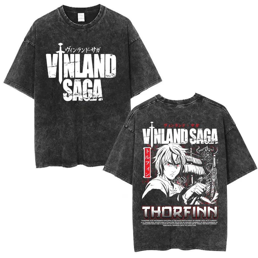 Аниме Vinland Saga, мытая футболка Thorfinn Karlsefni, футболки с графическим рисунком, мужская мода, винтажные хлопковые футболки большого размера, уличная одежда