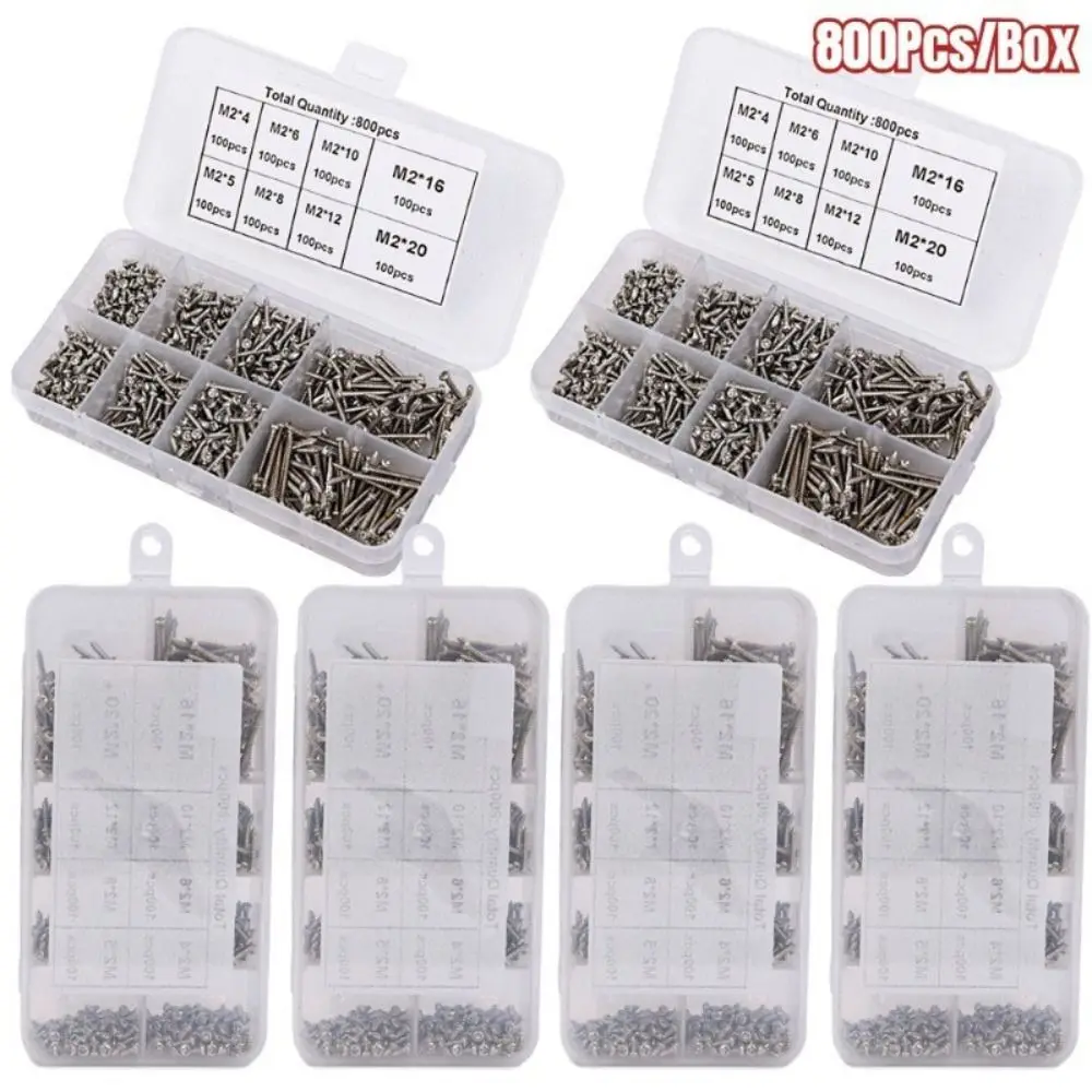 800Pcs/Box Nickel Plated Screws Kits Phillips Pan Head Carbon Steel Self Tapping Screws Home Repairs Tools