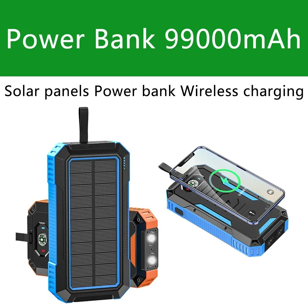 

Solar panels Power bank Wireless charging solar phone charger 99000mAh with Camping Lamp Mobile Phone Charger USB Power bank