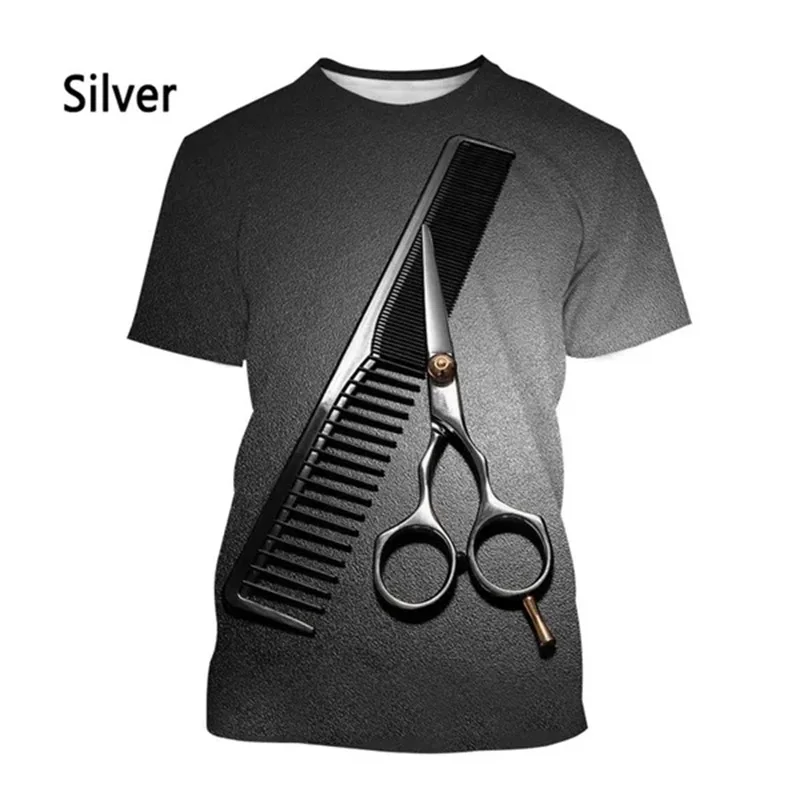 Mens Casual Short-sleeved T-shirts 3D Printing Retro Barber Shop Scissors Tools Graphic Tshirt For Men Women Oversized Tee Tops