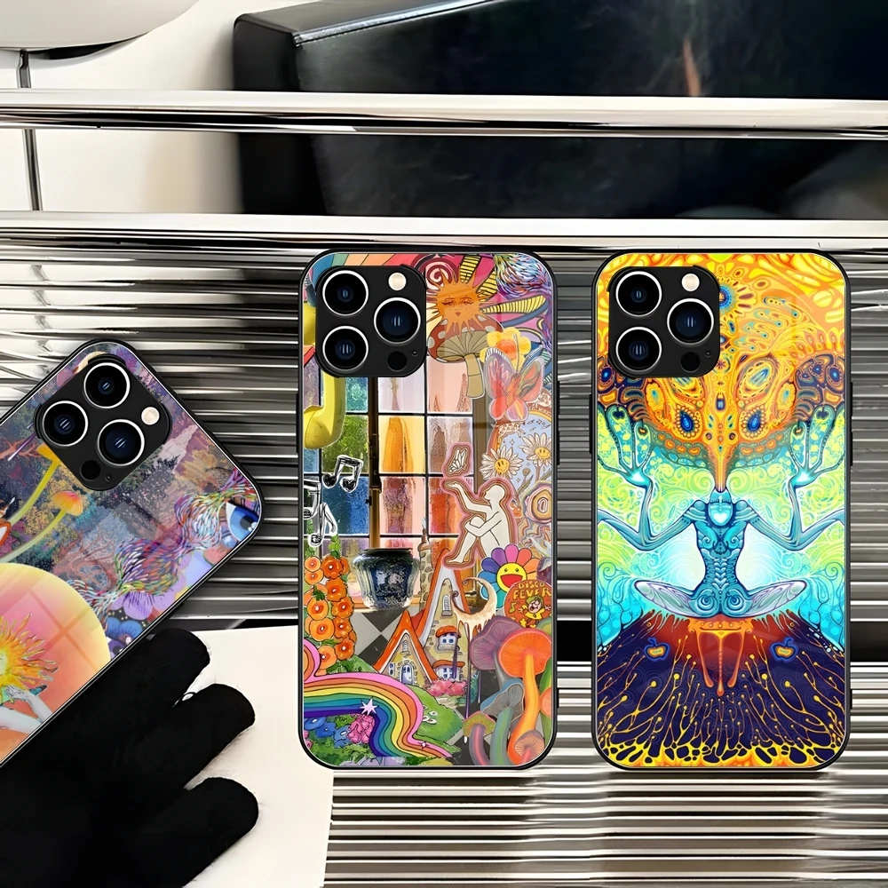 Spiritual Trippy Psychodelic Phone Case For iPhone 14 15 Pro Max Plus 13 12 11 X XR XS 8 7 6 MINI Glass Design Back Cover