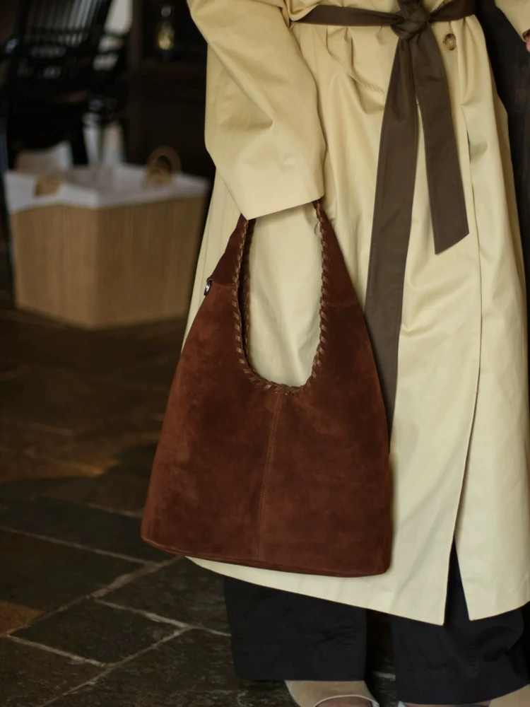GENGWO Brown Fashion Simple Casual Genuine Leather Women Bucket Bag\Handbag Real  Leather Tote Armpit Shoulder Commuter Bag