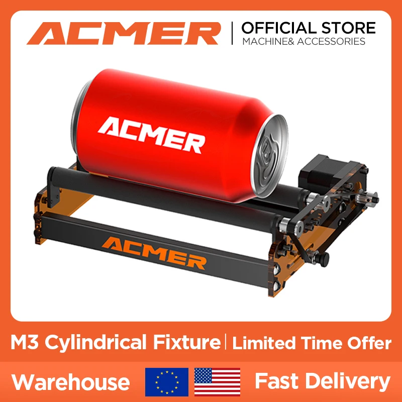 

ACMER Laser Engraver M3 Universal Y-Axis Rotary Shaft Rotary Roller 360 Degree Rotating For Laser Engraving Cylindrical Objects