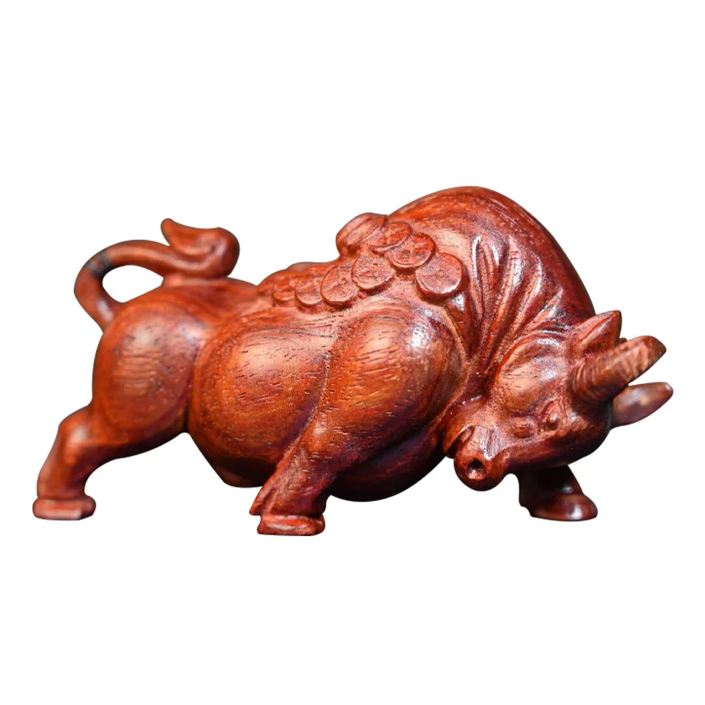 

Desk Decorations Wood Sculpture Miniature Bull Figurine Carved Bullfighting Shape
