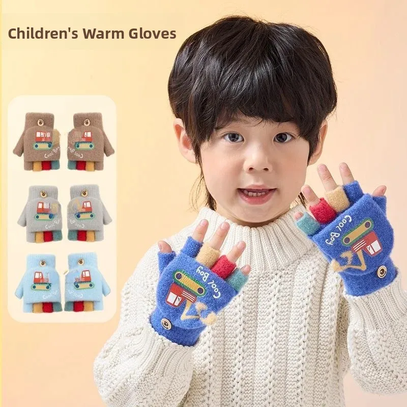 Warm Fingerless Flip Cover Gloves for Boys 2 Years Old Children Winter Small Kids Toddler Baby Autumn Winter Half Finger