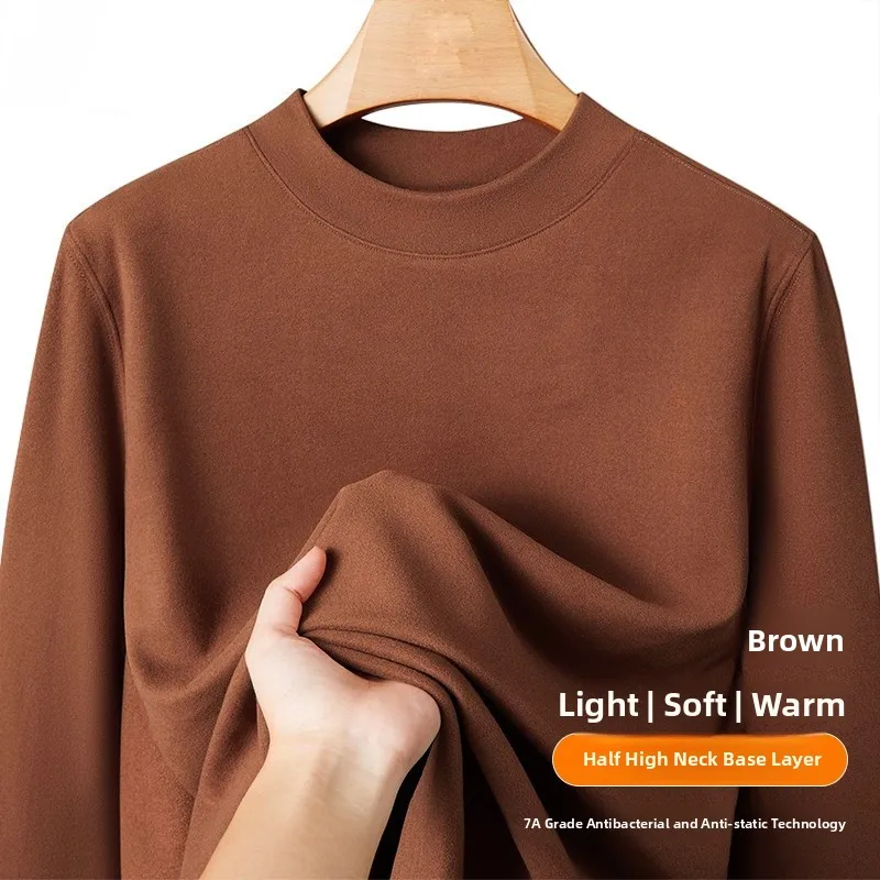 Men's Double-Sided Velvet Long Sleeve T-Shirt Warmth Retention Half-High Collar Big Size Base Layer Autumn Winter Fashion