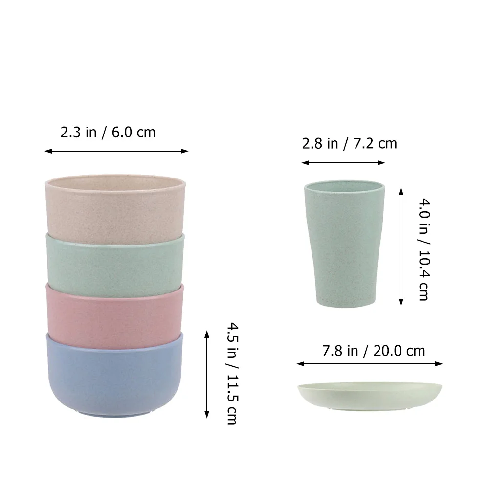 

1 set Dinner Plate Set Practical Cups Chopsticks Smooth Bowls Home Kitchen Use Convenient Tableware Set Wheat Fiber Easy Clean