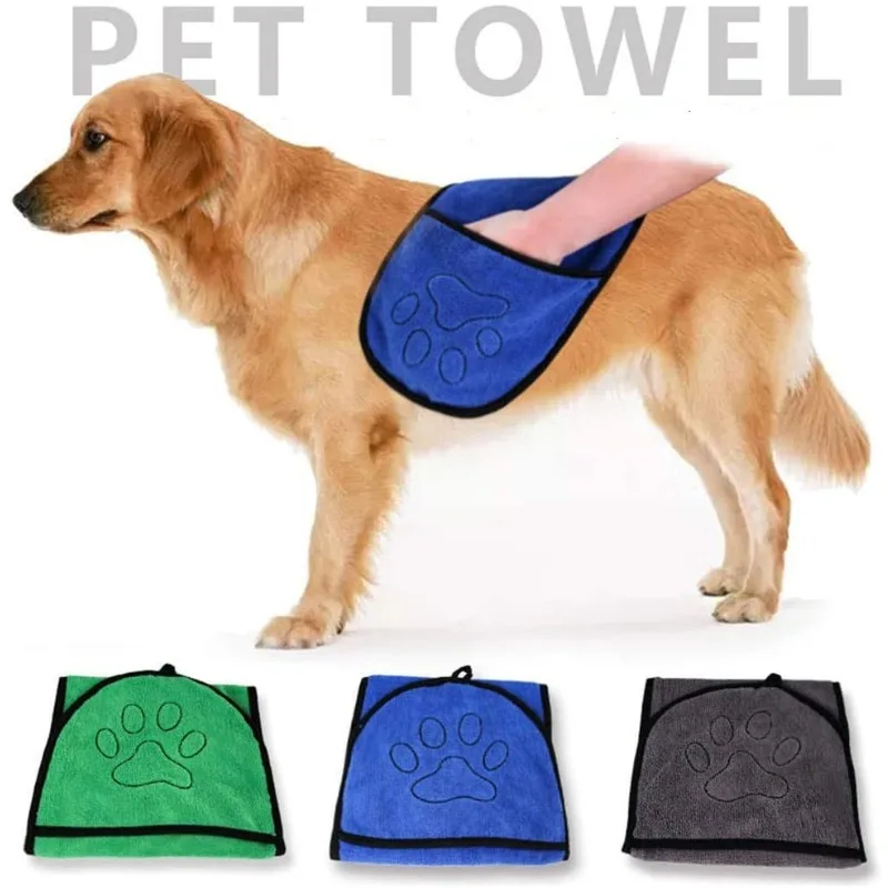 10pcs Quick Dry Dog Grooming Microfiber Pet Towel with Pocket  ,Pet Cat Bathing Bathrobe