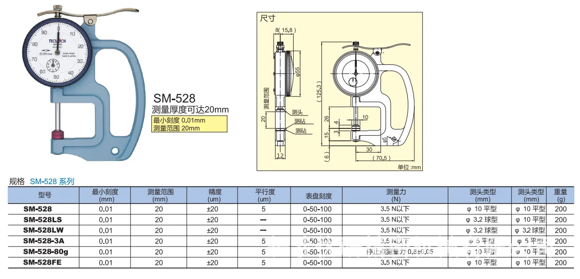 TECLOCK, измеритель толщины циферблата, модель SM-528 Series