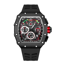 PINTIME orologi da uomo Hollow Punk cronografo sport moda orologio da polso al quarzo cinturino in Silicone Designer di lusso Relogios Masculino