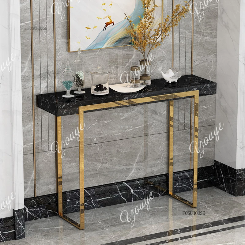 

High-end Stainless Steel Console Tables Nordic Living Room Furniture Rock Slab Entrance Console Porch Cabinet The Wall Shelf Y