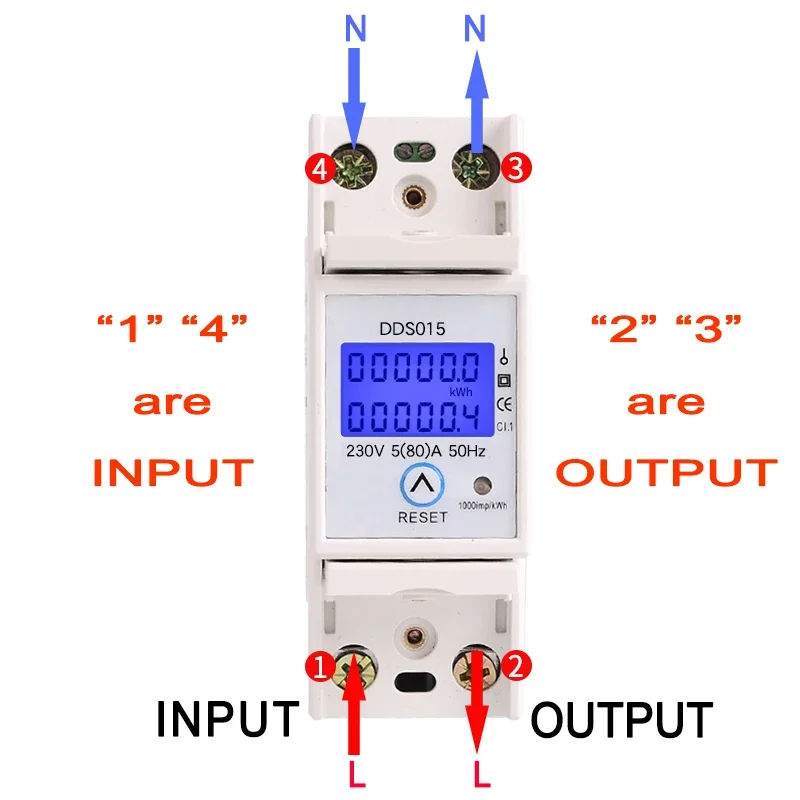 Din Rail Single Phase Wattmeter Power Consumption Watt Electronic Energy Meter kWh 5-80A 220V 230V AC 50Hz with Reset Function