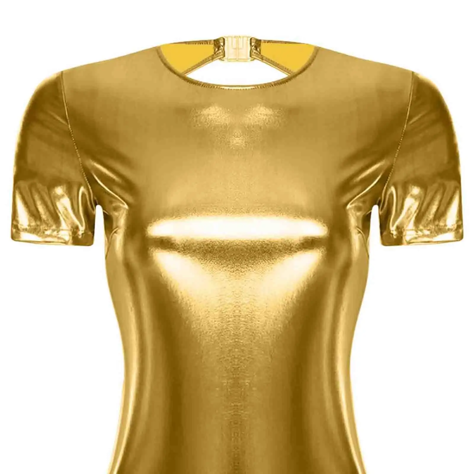 

Women One Piece Gymnastics Yoga Workout Bodysuit Short Sleeve Metallic Skinny Boy-shorts Jumpsuit Pole Dancing Bathing Suit