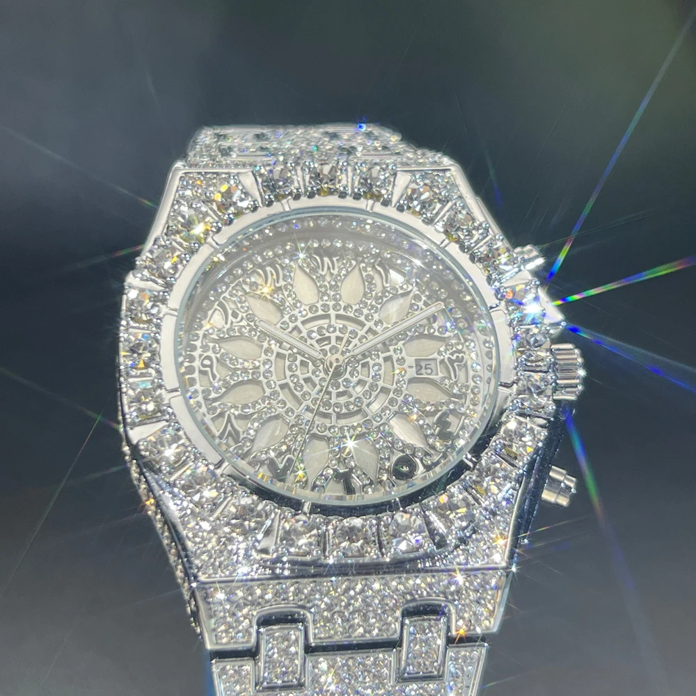 MISSFOX Iced Out Watch For Men Fashion Luxury Diamond Hip Hop Watches Vintage Waterproof Luminous Hands Clock Best Selling 2024