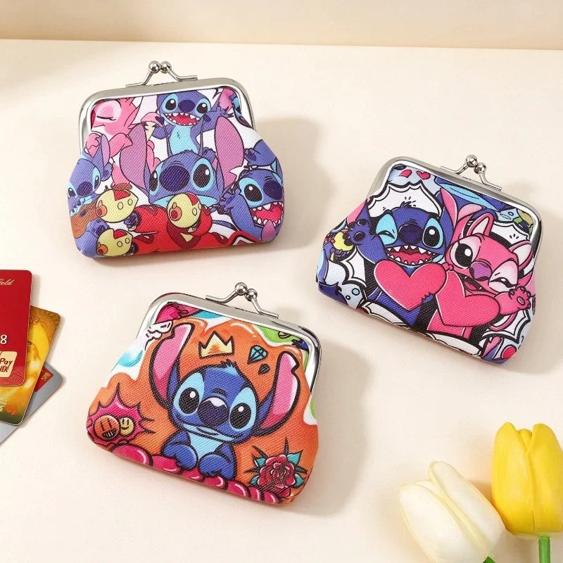 Disney Stitch Wallets Cute Cartoon Figure Short Style Zipper Coin Purse MultiFunction Card Holder PU Leather Money Bags Gifts