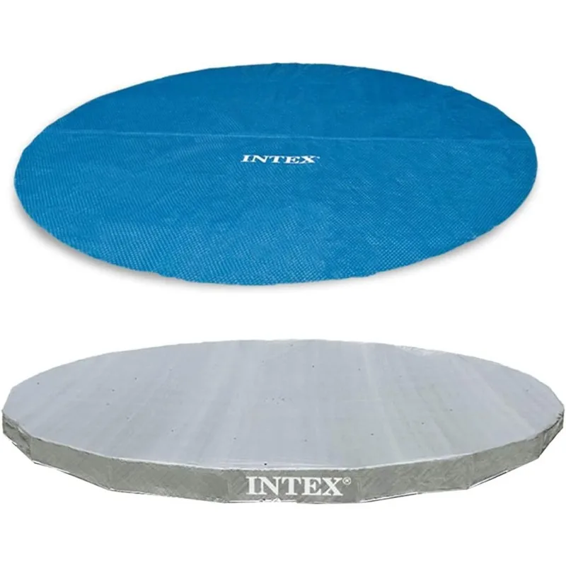 

Intex 18' Round Easy Set Vinyl Solar Cover Bundled with 18' Deluxe Debris Pool Cover Above Ground Swimming Pools
