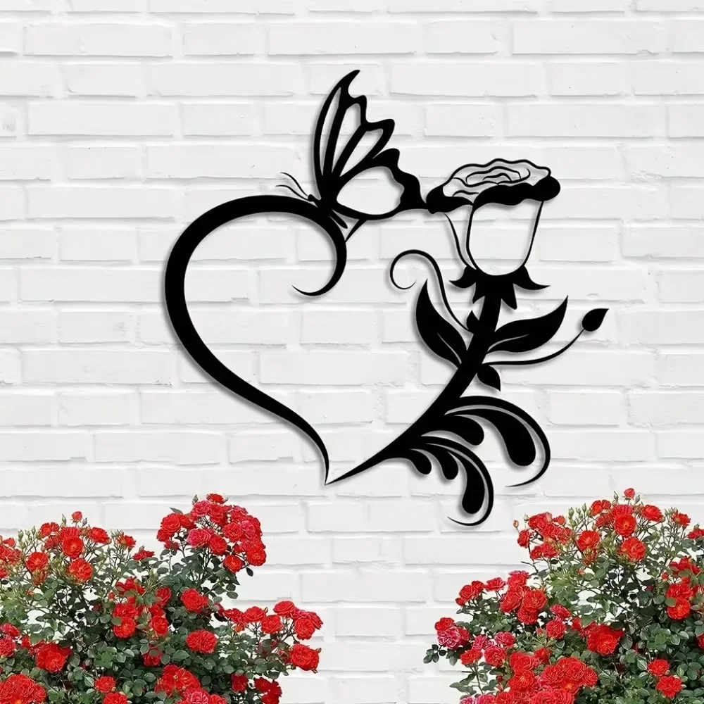 CIFBUY Metal Heart Rose Butterfly Wall Art Sturdy Iron Geometric Sculpture For Living Room Bedroom Home Decoration Lover Gift
