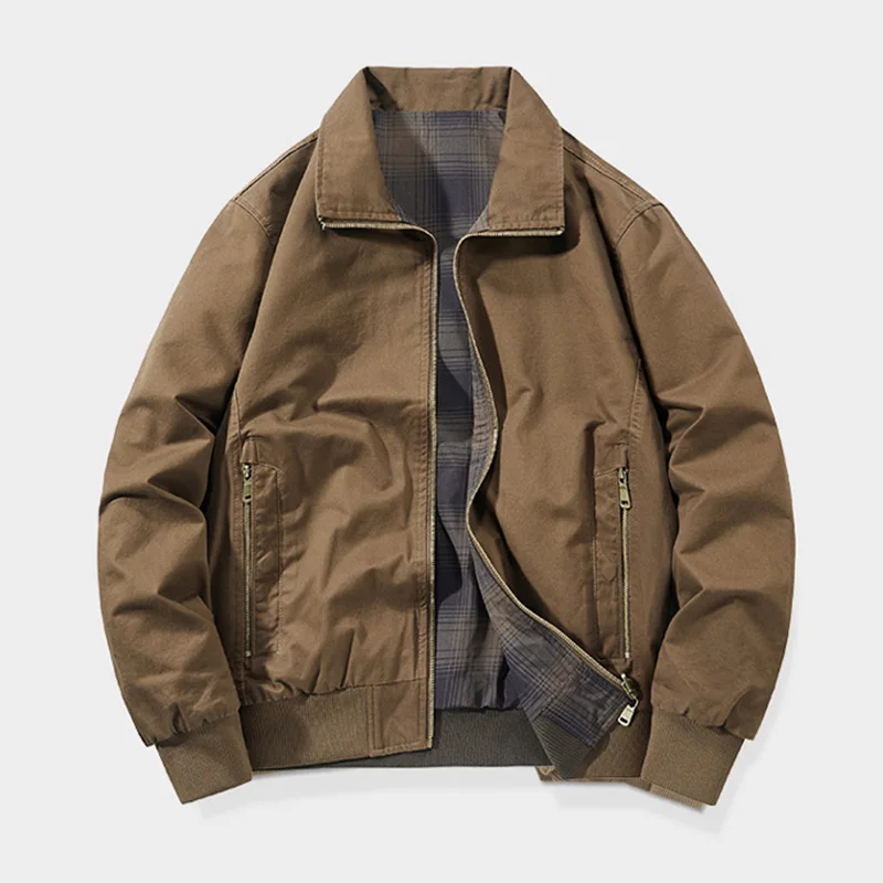 كبيرة الحجم التلبيب الرجال سترة ربيع الخريف جديد على الوجهين يمكن ارتداؤها الرجعية غسلها معطف فضفاض في الهواء الطلق ملابس رجال الأعمال غير رسمية