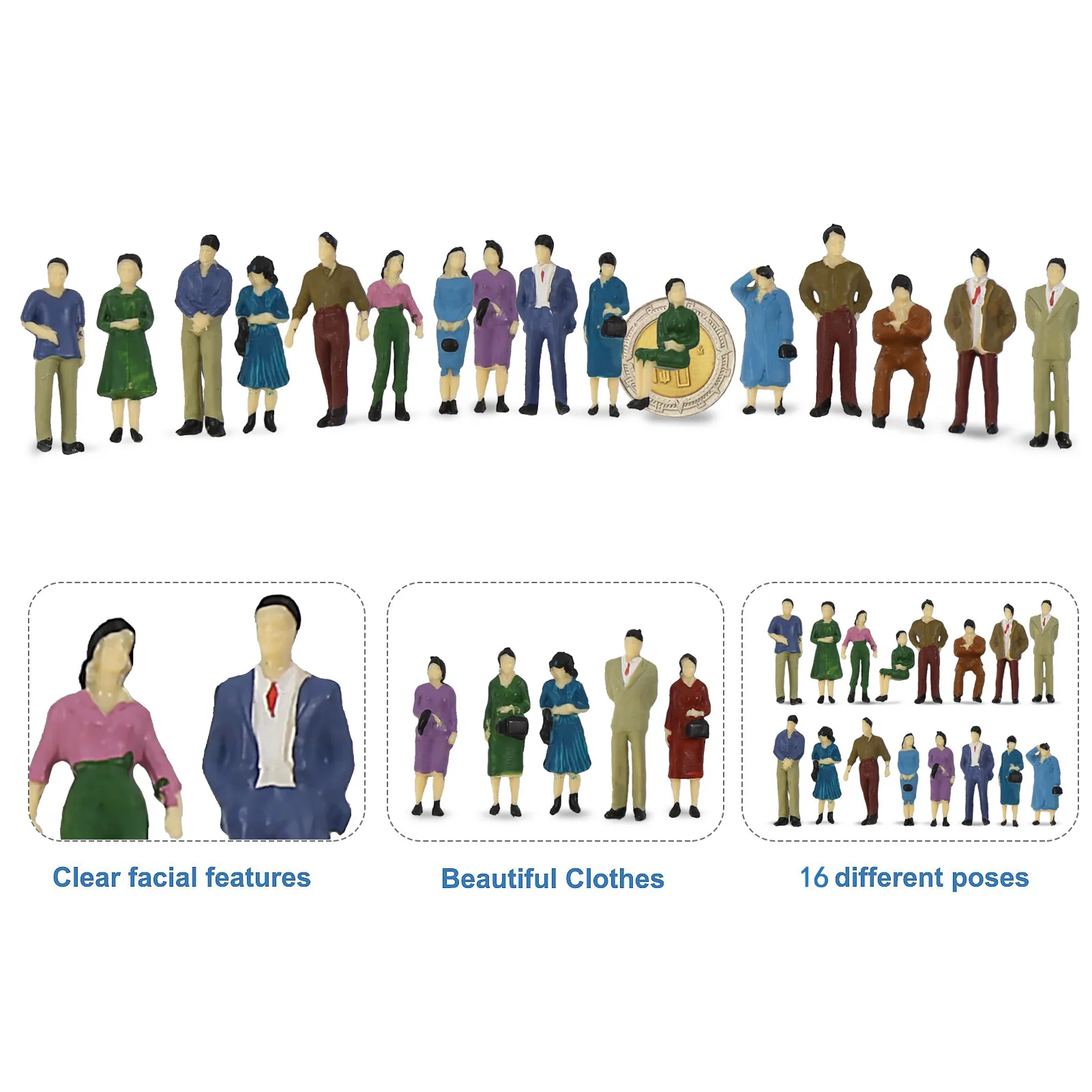 Model Railway O Scale Model Figures 1:50 Figures Standing Seated Passenegers 13 Different Poses 50pcs/100pcs/200pcs P50