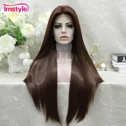 Imstyle Brown Wig Long Synthetic Lace Front Wig Straight Hair Cosplay Wig For Women Heat Resistant Fiber Daily Wigs