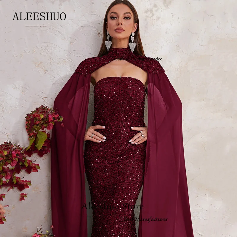 Aleeshuo Exquisite Long Prom Dress Shiny Beaded Squined Formal Strapless Tank Sleeve Evening Dress Sexy Backless Party Dress