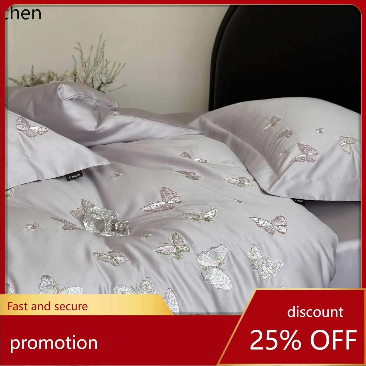 

HXL Butterfly Embroidery Long-Staple Cotton Four-Piece Bedding Set, 100% Cotton