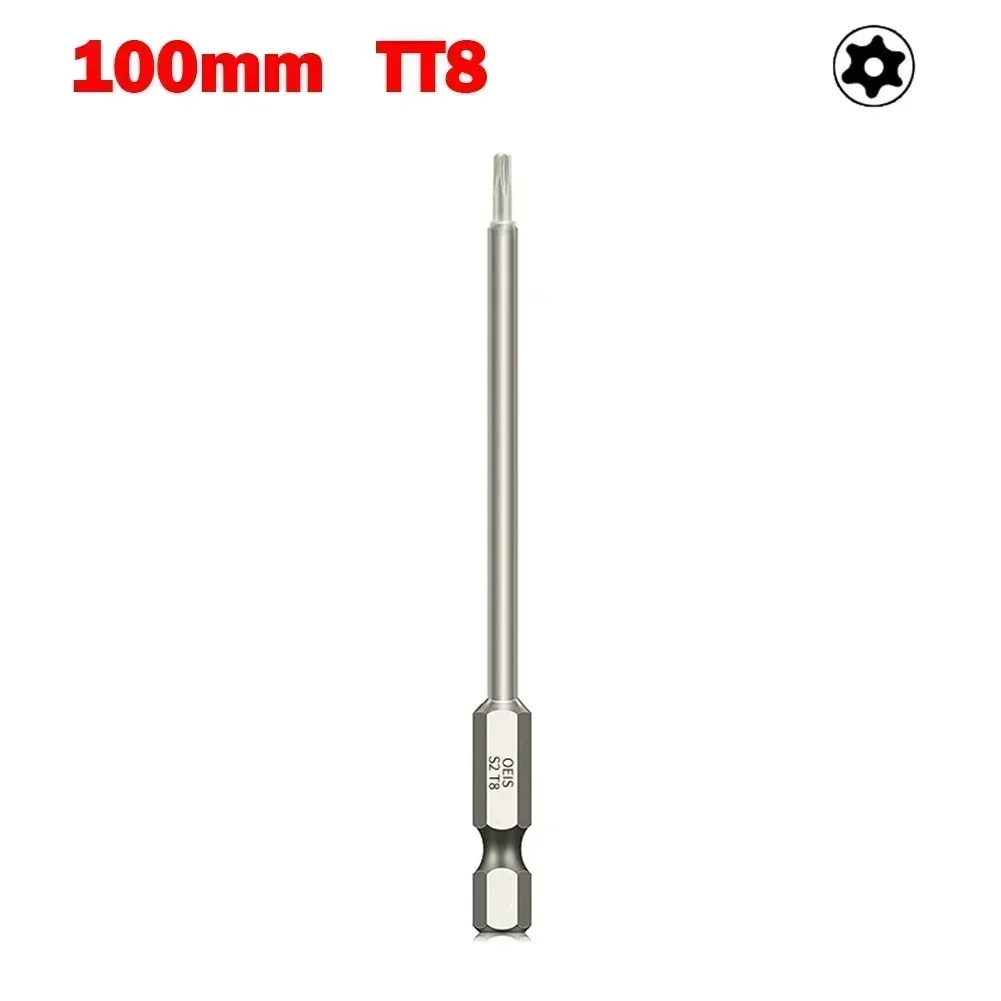 Torx chave de fenda bit para parafuso exato desparafusar T6-T40 ferramenta hex haste oco torx chave de fenda bit 100mm liga de aço anti-ferrugem