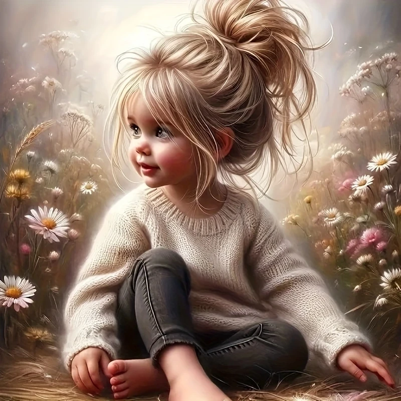 

500/1024PCS Jigsaw Puzzle Little Girl in the Flower Family Activity Games for Gameroom Bedroom Home Decor Frameless