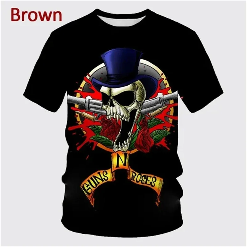 New Summer Guns Rose Rock Band 3D Printing T-shirt Men\'s Short Sleeve Fun Hip-hop Unisex Casual Fashion Sports T Shirt Punk Tops