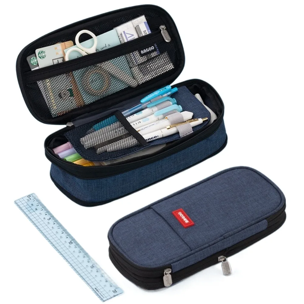 حقيبة أقلام رصاص بسيطة ذات سعة كبيرة متعددة الوظائف بطبقة مزدوجة حقيبة أدوات مكتبية محمولة متينة للمكتب المدرسي