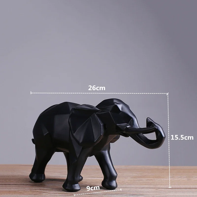 Creative Resin Black Elephant Statue, Abstract Geometric Sculpture, Desktop Crafts Ornament, Home Decoration, Animal Figurine