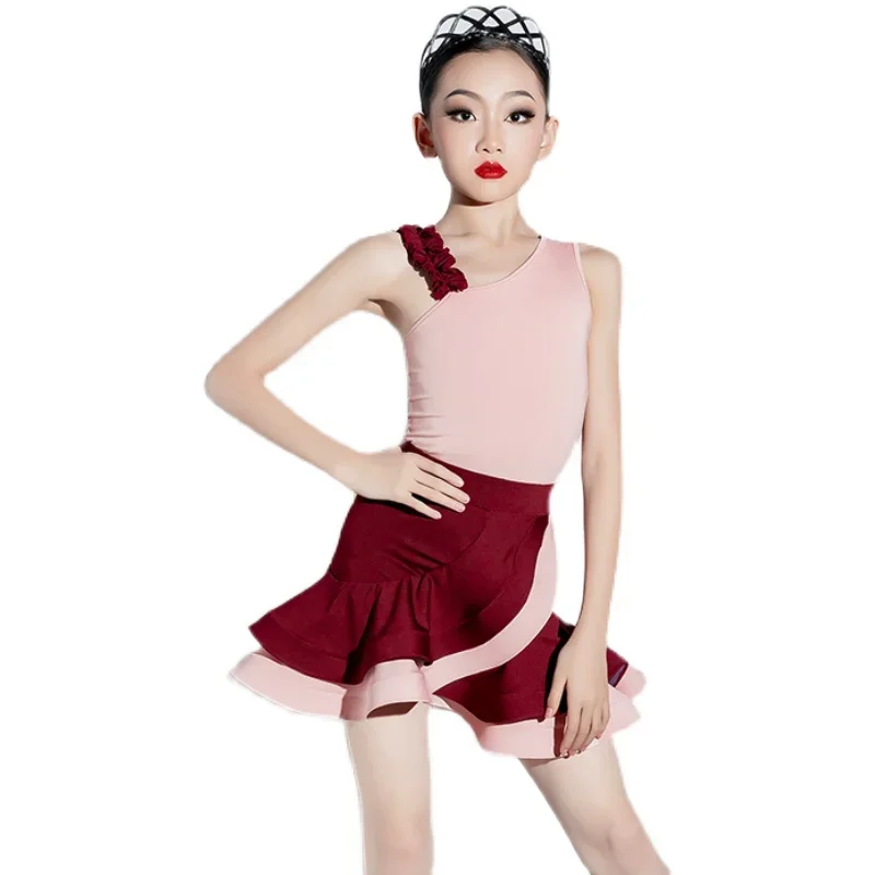 Vestido de baile latino para niña, traje de baile de salón, Salsa, Tango Rojo, actuación en escenario
