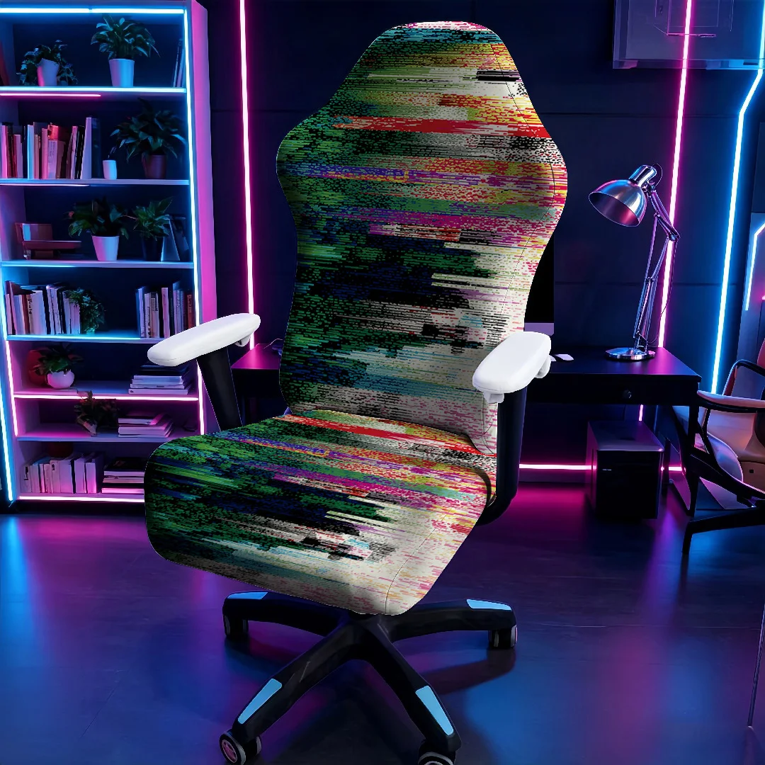 Funda Elástica para Silla de Juego con Estampado de Píxeles con Efecto de Distorsión de Color, Protector Universal para Silla de Oficina y Computadora
