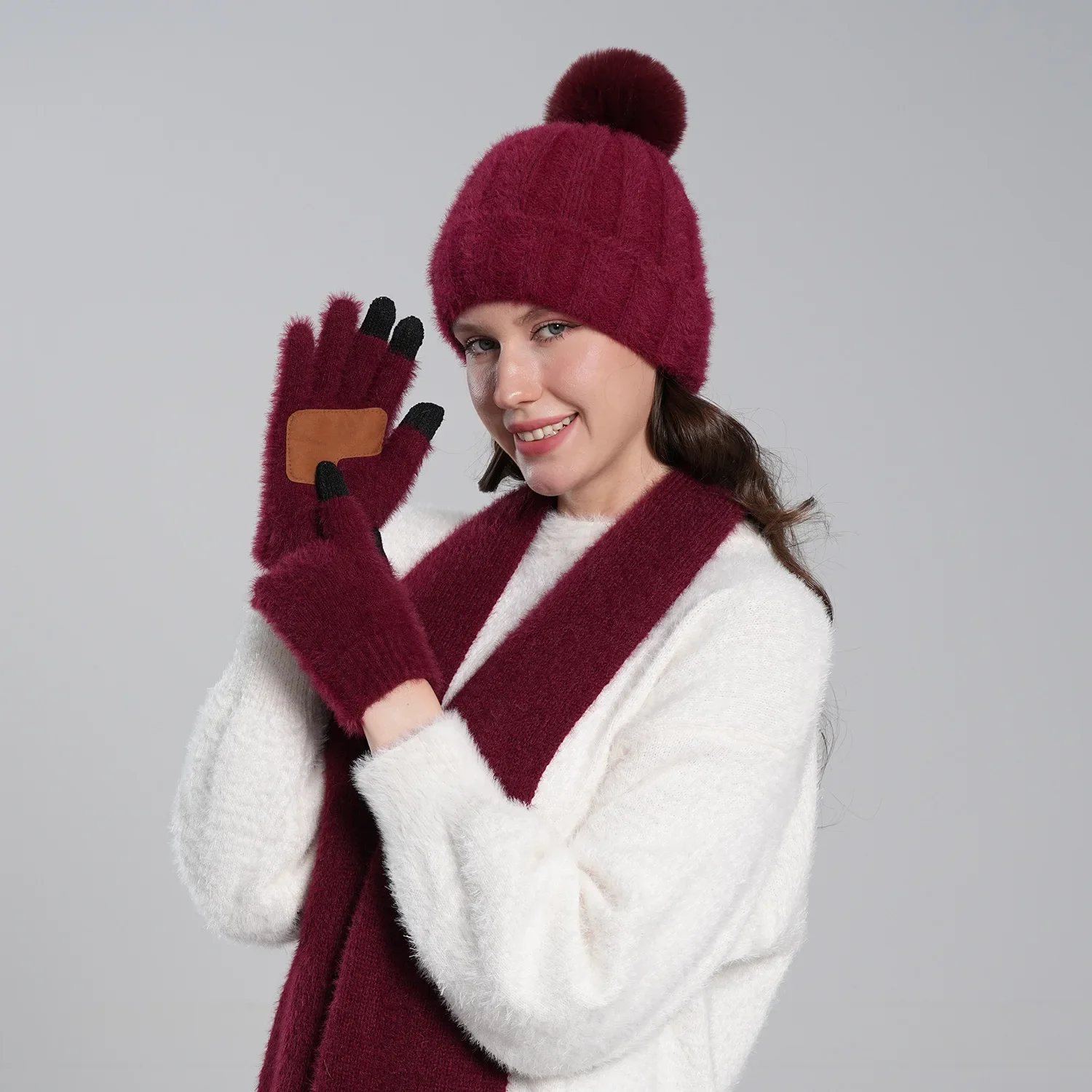 Knitted Hat Scarf Touchscreen Gloves 3 Piece Set for Men and Women Cold Weather Accessories