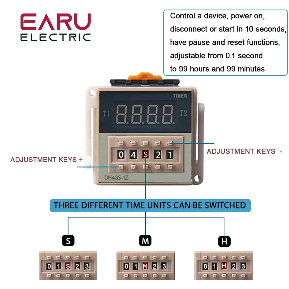 DH48S-1Z DH48S-2Z DH48S-S Digital LED Programmable Timer Time Relay Switch 0.01S-99H99M DIN RAIL AC110V  with Socket Base