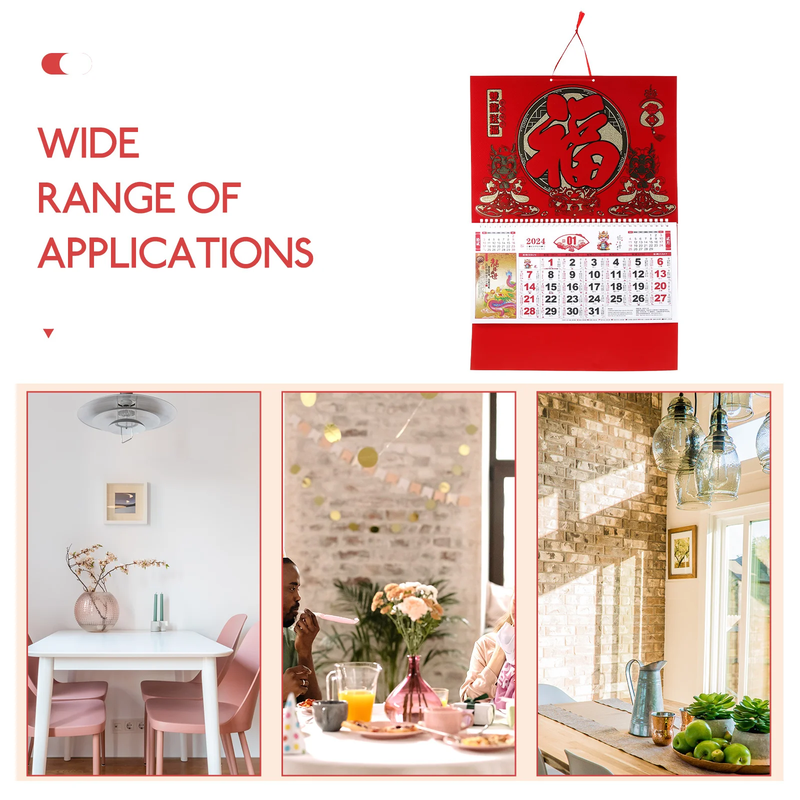 

2024 Wall Calendar Large Monthly Dragon Year Hanging Chinese Lunar Calendar For Home New Year Gift Yearly Planner Sturdy Design