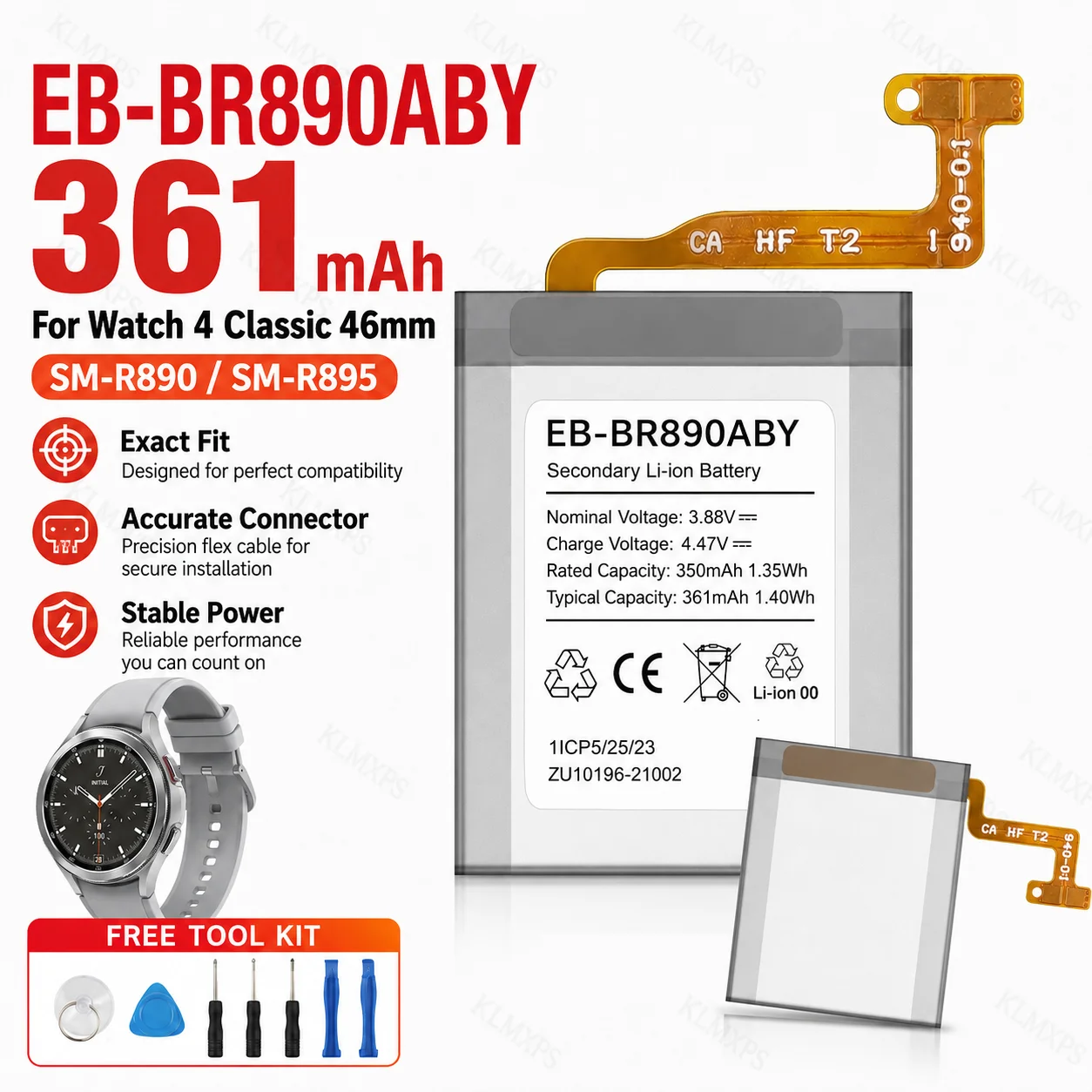 Smart Watch Replacement Battery EB-BR890ABY 350mAh For Samsung Galaxy Watch 4 Classic 46mm R890 SM-R890 R895 R895U