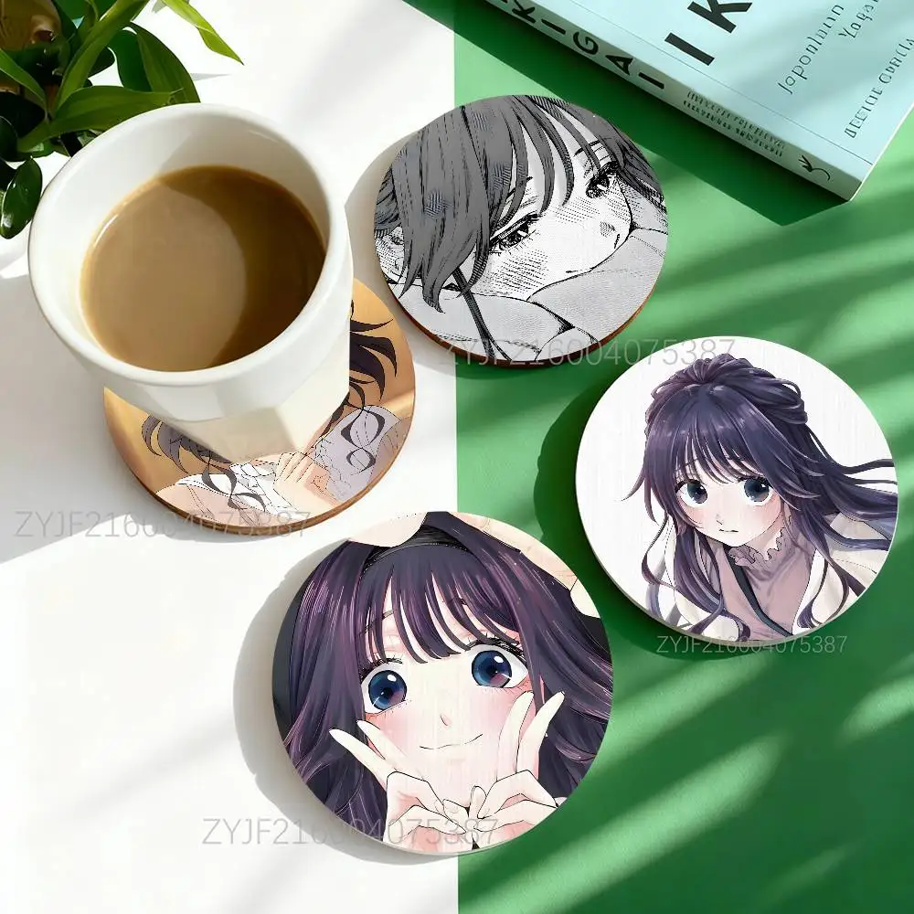 

K-Kaoru Hana Wa Rin To Saku Round Wooden Coasters Heat Resistant Non-slip Drink Cafe Decoration 2D Flat Color Print Coasters Set