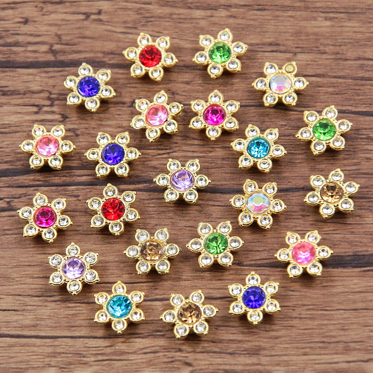 50PCS 10X12mm Flower Diamond Faceplate Double Layer Colored Rhinestones Handmade DIY Hair Accessories Material Accessories