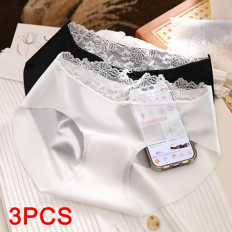 Lace Underwear Lady Ice Silk Sexy Panties Set Pack Underpants Women Micro Underwear Women's Briefs Lingerie Triangular Seamless