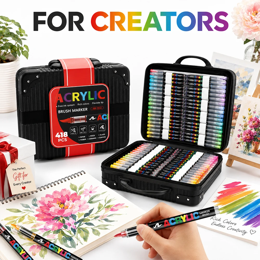 418 Colors Acrylic Markers Set Artistic Painting Comics Illustration Design DIY Crafts Canvas Professional Art Drawing Supplies