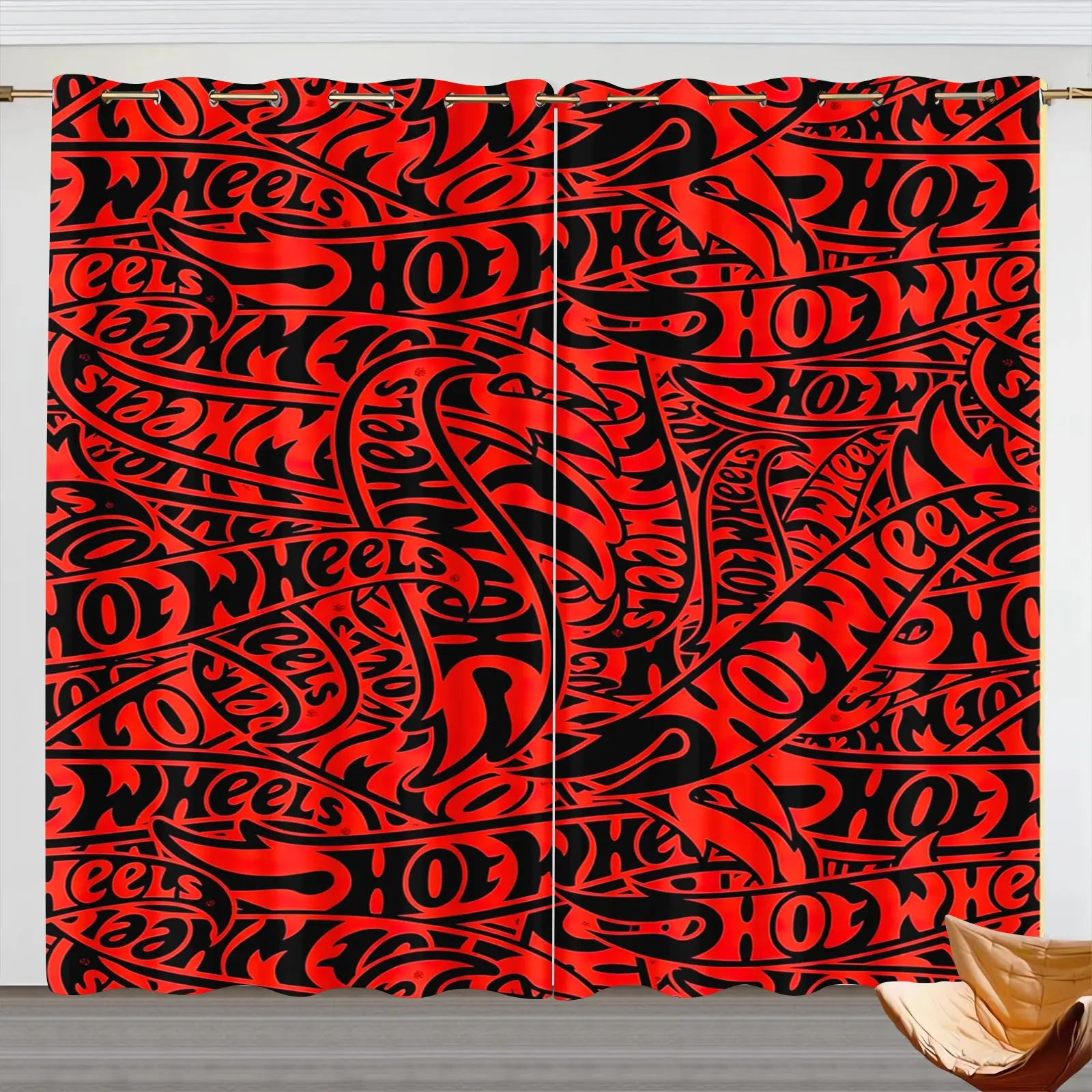 Hot Wheels Logo Graffiti Blackout Curtains 2 Panels Red Flame Racing Print Window Curtain Thermal Insulated Drapes for Boys Kids